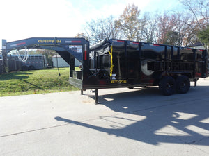7' × 16' Gooseneck Telescopic I-Beam Dump Trailer — 4 ft Sides, Dual 7,000 lb Axles, 14,000 lb GVWR