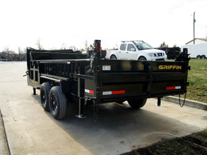 7' × 16' Gooseneck Telescopic Dump Trailer — 2 ft Sides, Dual 7,000 lb Axles, 14,000 lb GVWR