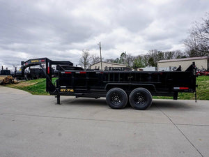 7' × 16' Gooseneck Hydraulic Dump Trailer — 2 ft Sides, Dual 7,000 lb Axles, 14,000 lb GVWR
